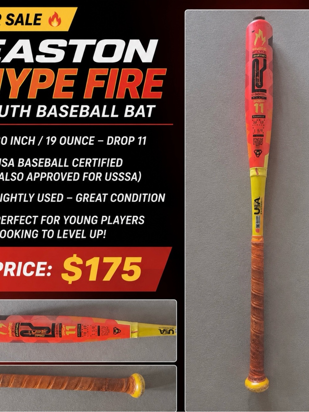 Easton Youth Baseball Bat in Red and Yellow